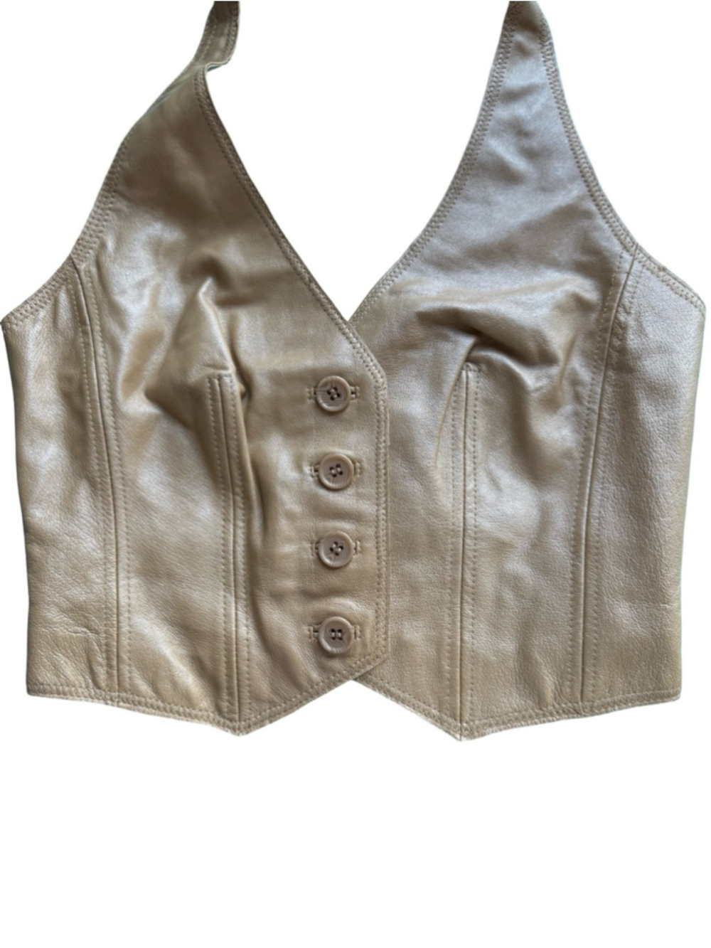 Forever 21 Taupe Halter Leather Button-Front Crop Top Vest Size S Y2K Boho - Picture 12 of 14